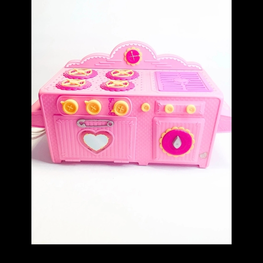 Pink Kids Play Stove with Yellow Accents - Mini Toy Kitchen
